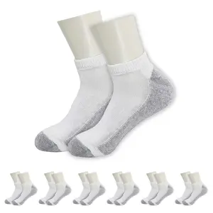 Unisex Low Cut Wholesale Socks, Size 10-13 in White with Grey - Bulk Case of 180 Pairs