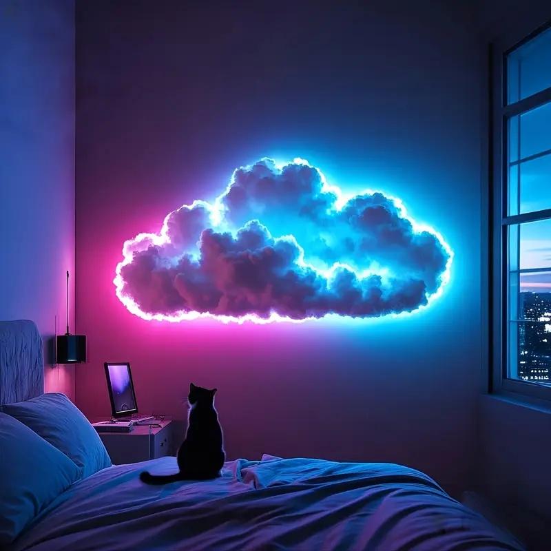 3D Thundercloud Light Set RGB Multicoloured LED Cloud-Shaped String Lights with Rainbow and Storm Cloud Effects Easy to Install Plug-and-Play for Indoor Rooms Christmas and Gaming Setups