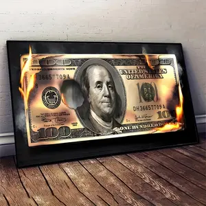 One Piece Flaming Dollar Art Canvas Print Wrapped Solid Wood Frame Wall Decor Classic Modern Style Interior Poster for Living Room Bedroom Home Office Classroom and Bathroom Artistic Ornaments Artwork