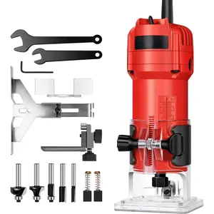 630W 5.3 Amp Wood Router Tool with Fixed Base Compact Router for Woodworking, 35,000 RPM, 1/4" collet & 5 Trim Bits, Straight & Roller Guide, 2 Wrenches and Carbon Brushes