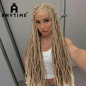 Anytime Hair Gradient gold handmade long braided wig, lace forehead design—realistic hairline, soft textured dreadlocks, 180% volume.