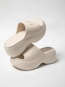 Women's Simple Plain Color Platform Slides, Open Toed Slippers, Half Slippers, Casual Comfortable Home Slippers, Soft Non-slip Slippers for Indoor & Outdoor Wear, Walking Shoes
