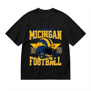 Michigan Football T Shirt Michigan Football Helmet 1879 Graphic Print Casual Wear For Sports Fans-220g