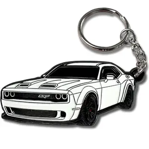 Dodge Challenger Keychain, Official Licensed Dodge Accessories Metal Key Chain, RT SRT Muscle Car Toy Pendant, Cool Car Keyring Gift for Men, Automotive Challenger