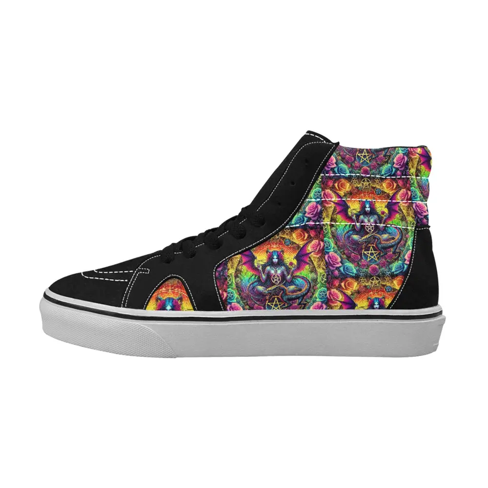Trendy Trippy Everyday Rainbow Occult Gothic Witch Goddess Casual Women's Lace-Up Canvas hi-top Sneakers Print 8