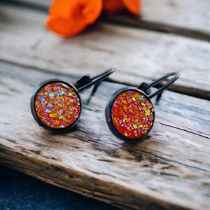 Orange Glitter Druzy Black Dangle Earrings - Sparkling & Stylish Accessories