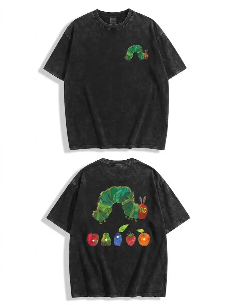 [The Very Hungry Caterpillar] Washed Charcoal Vintage Graphic Tee (Front & Back Print)