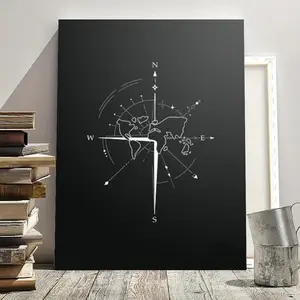 Geometric World Map Canvas Poster - Black & White Minimalist Geography Art - Modern Navigation Decor - Wrapped Canvas Framed Poster for Living Room, Office, Classroom - Traveler's Home Decoration Gift Idea - Educational Wall Decor, Contemporary Design, Hi
