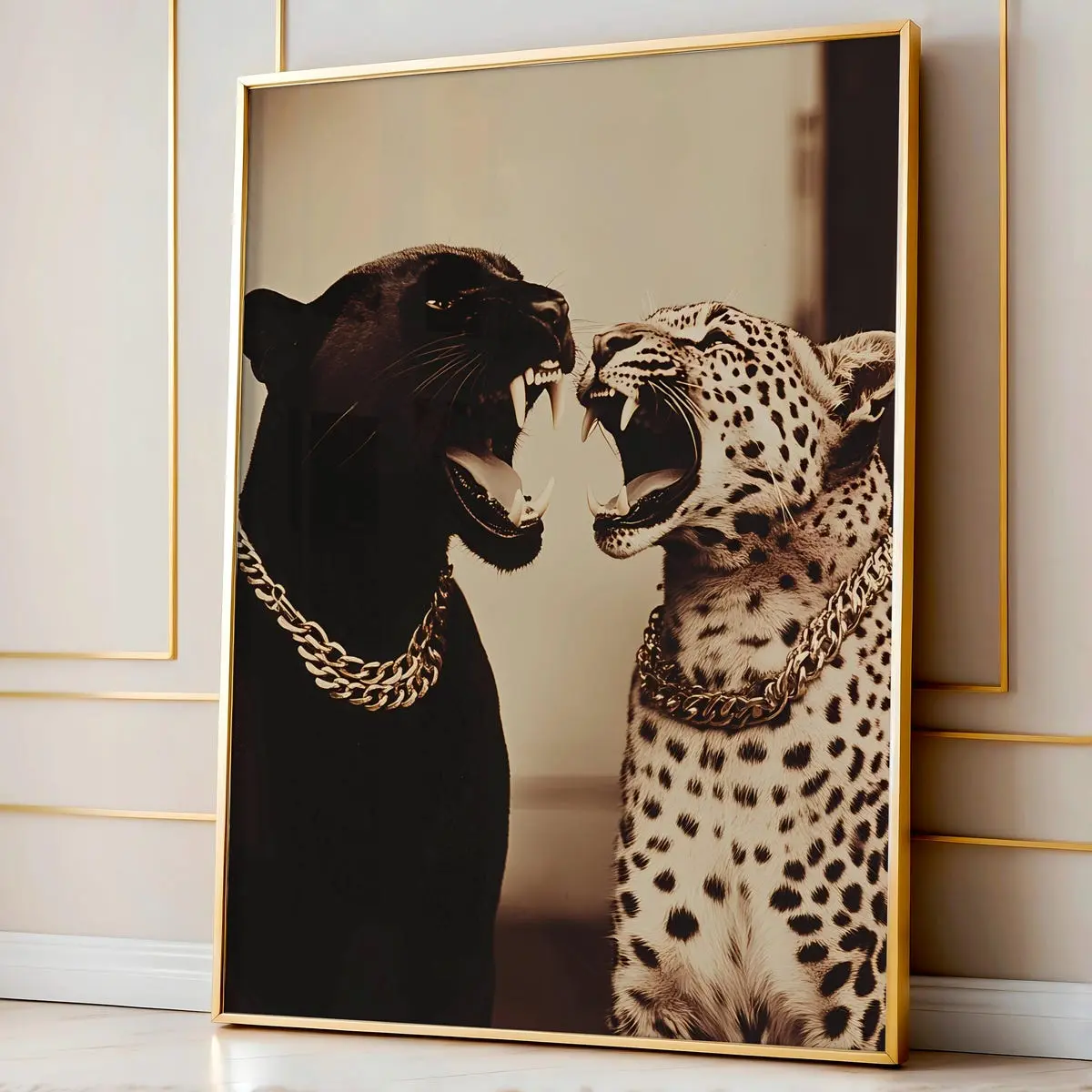Panther & Leopard Wall Art Print, Maximalist Cheetah Poster, Luxury Animal Decor, Room Decor, Unframed