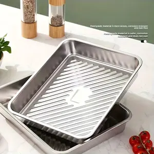 3-piece commercial household grade stainless steel baking tray with lid - thickened non stick baking tray, easy to clean rectangular biscuit baking tray, baking tray, and pie tray, suitable for home and restaurant use Heat Resistant Bakeware