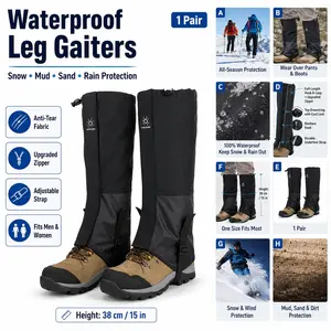 1 Pair Waterproof Leg Gaiters, Outdoor Snow Boot Gaiters for Men Women, Anti-Tear Hiking Gaiters with Upgraded Zipper, Adjustable Strap Mud Sand Snow Protection Boot Covers for Hiking, Snowshoeing, Skiing, Hunting, Climbing & Trail Running