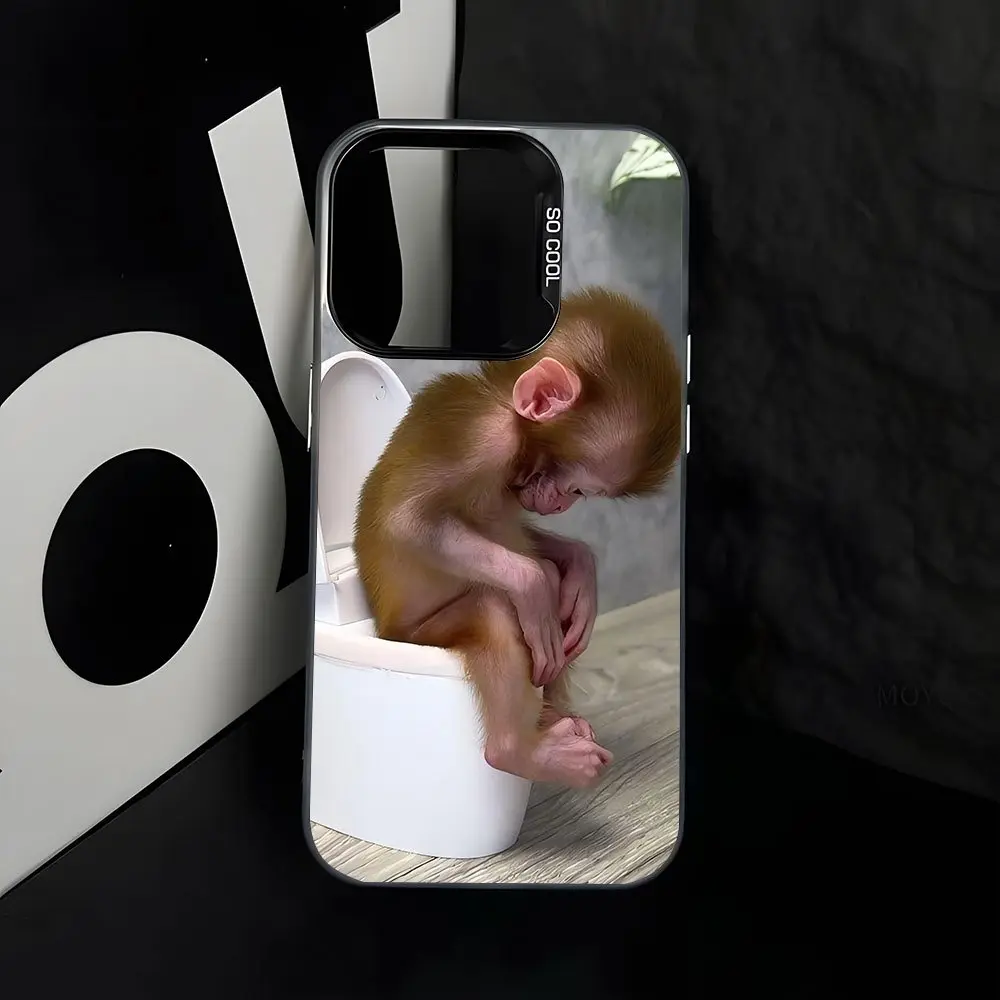 Plastic Funny Monkey Toilet Design Protective Smartphone Case, Stylish Minimalist Shockproof Cover with Anti-Slip Large Holes & Drop Protection, Men's Accessory for iPhone 16/15...11 Plus Pro Max Pro Series