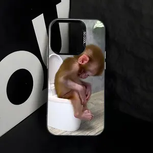 Funny Monkey Toilet Design Smartphone Case, Stylish Minimalist Cellphone Casing with Anti-Slip Large Holes & Drop Protection, Unique Trendy Handheld Accessory for Men, Compatible with iPhone 16/15...11 Plus Pro Max Pro Series