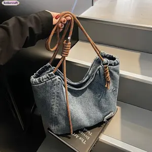 Women's Denim Slouchy Tote - Japanese Y2K Aesthetic, TikTok-Trending 2026, Lightweight Large-Capacity, Durable, Adjustable Strap, Multiple Pockets, Fits Laptop & Books, Crossbody Bags for Women (Work, School Use)