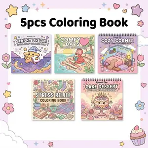 Kawaii Coloring Book - 5PCS | Comfy Days, Cake Dessert, Starry Dream Themes | Illustrations with Clear Lines | Opaque Paper for Stress Relief, Relaxation, Creativity | Vibrant Designs for Teens, Adults & Elderly | Perfect Gift for Holidays