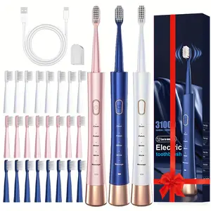 Electric Toothbrush Set, 1 Box Portable Rechargeable Toothbrush & 8 Counts Replacement Brush Heads, Oral Care Product for Adults, Replaceable Brush Heads