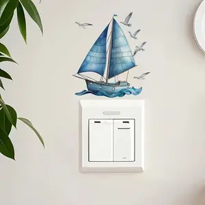 1pc Ocean Sailboat and Seagull Sticker - Waterproof Removable PVC Matte Wall Decal, Suitable for Switches, Outlets, Bathroom, Bedroom, Living Room - Modern Home Decor, Switch Decorative Sticker
