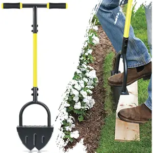 Edger Lawn Tool Manual, Manual Half Moon Edger with Double V-Shaped Serrated Edge  and  Handle, Edging Tool for Landscaping, Sidewalks, Lawn Border, Flower Bed and Yard