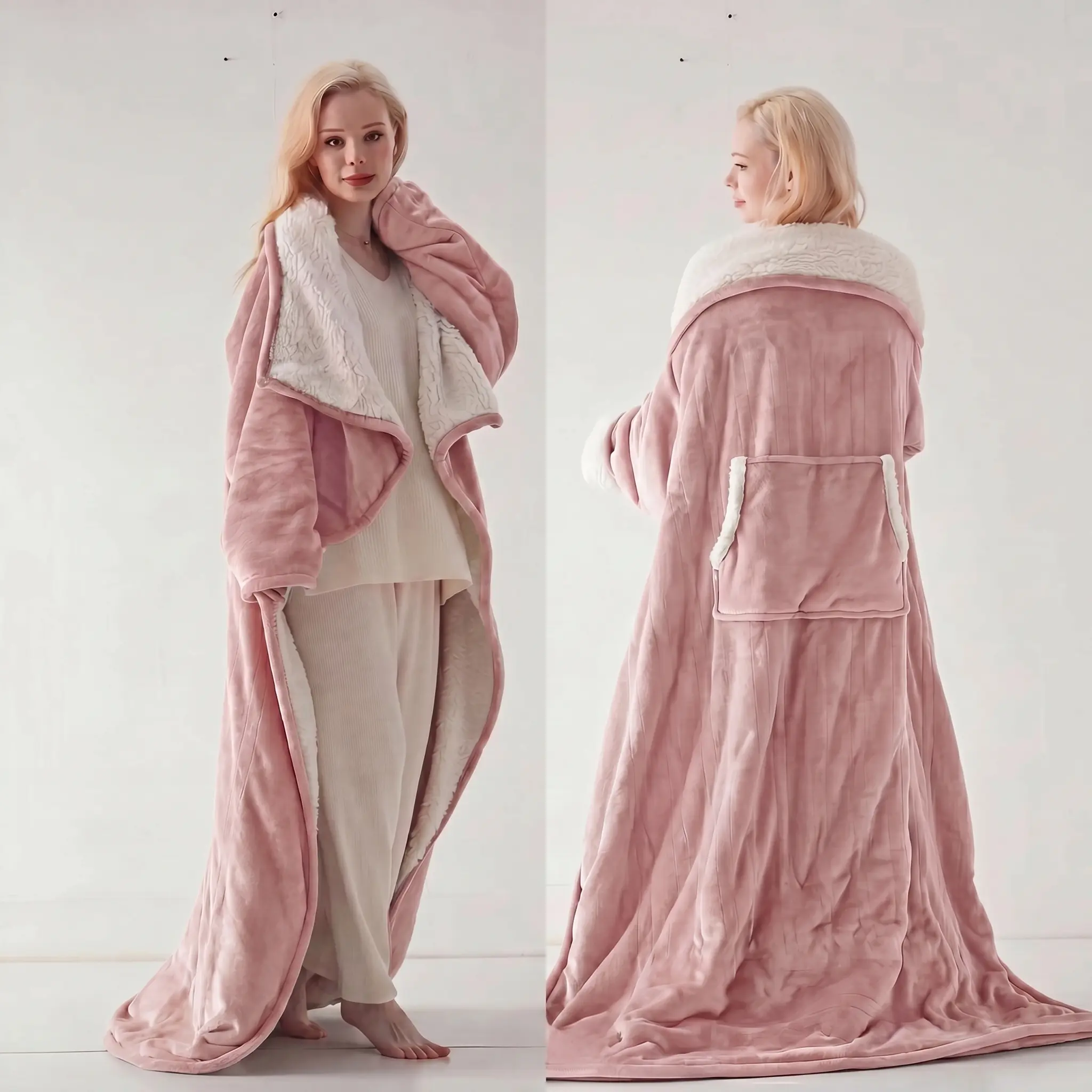 Cosybay Oversized Wearable Shawl Blanket Robe, Double-Sided Plush Flannel & Sherpa Lined Wrap Blanket with Back Pocket, Cozy Warm Wearable Throw Blanket for Lounging, Perfect Gift for Father’s Day, Halloween Costume, Christmas Holiday Present,50x66inch
