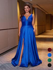 【plus size】 glitter sequins ruched backless split thigh satin evening dress, elegant sleeveless maxi dress for party & banquet, dresses for women, formal dresses for women, women's clothes for all seasons, dresses for party, womenswear