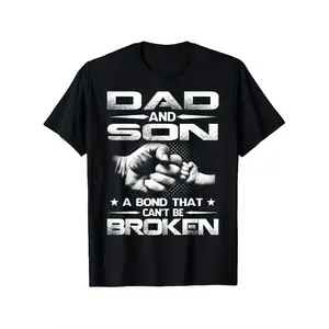 Menswear Dad & Son Matching Oversized Casual Loose Short Sleeve T-Shirts - Distressed Father-Son Bond Graphic, Unisex Round Crewneck, S-XXXL, Machine Washable, Streetwear Gift for Family Year-Round Outfits