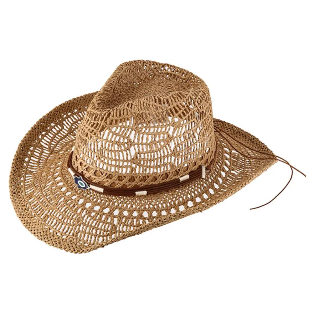 Straw Cowboy Hat with Braided Band, Turquoise Accent, Rustic Look, Straw Weave