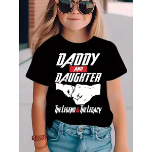 Summer Fashion Short-Sleeve T-Shirt for Girls with 'Daddy And Daughter' Letter Pattern Print, Casual And Versatile Top DX4072