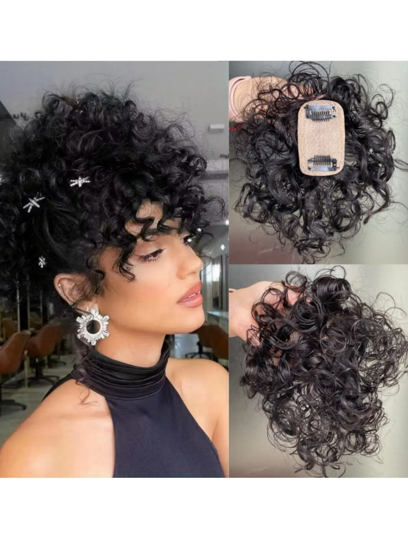8 Inch Deep Curly Glueless Hair Toppers for Women, Human Hair Clip in Hairpiece with Silk Base, Natural Dark, Thinning Hair