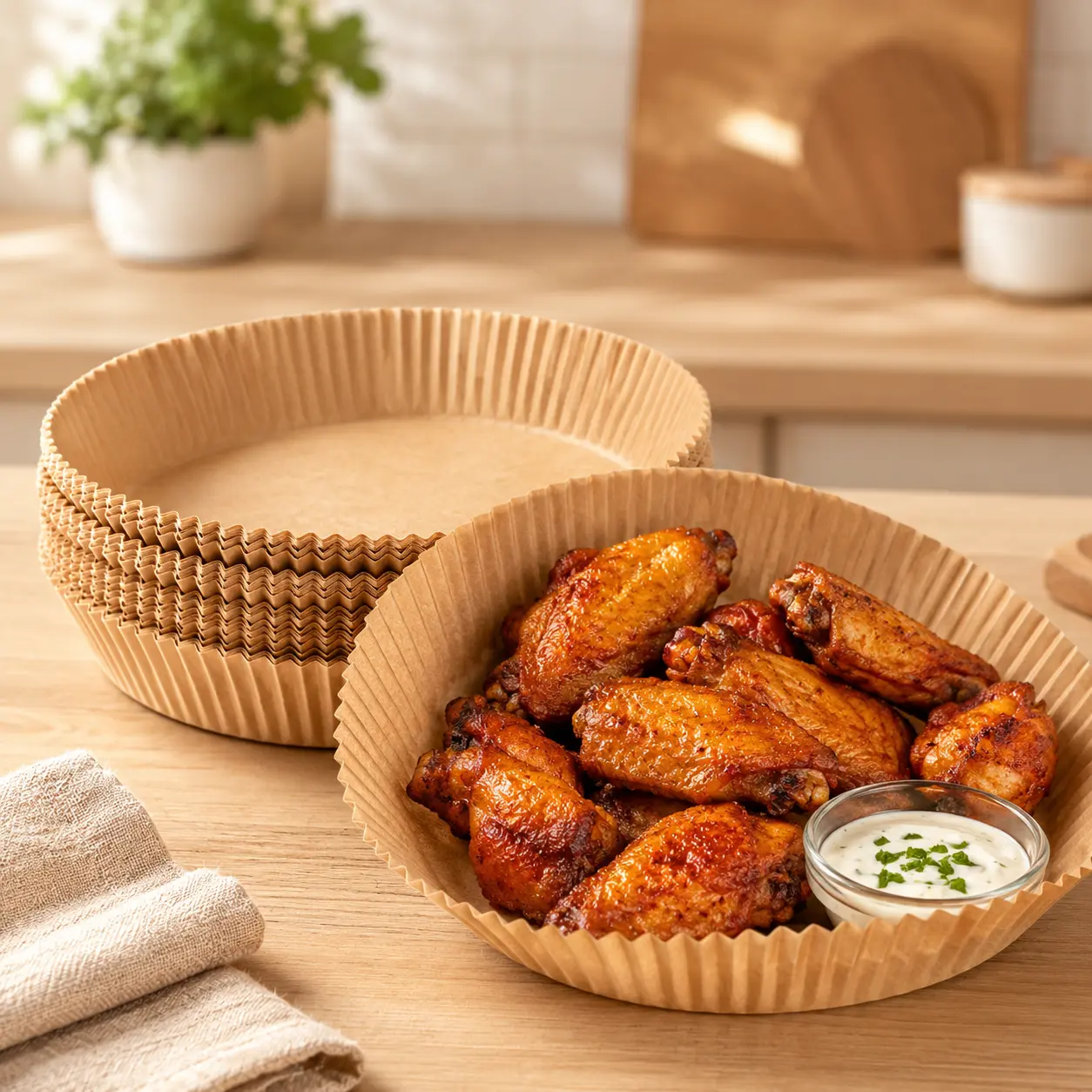 50Pcs 9-Inch Round Air Fryer Disposable Paper Liners, Premium Non-Stick Unbleached Parchment Paper, Waterproof & Oil-Proof Baking Liners for Microwave, Oven & Steamer