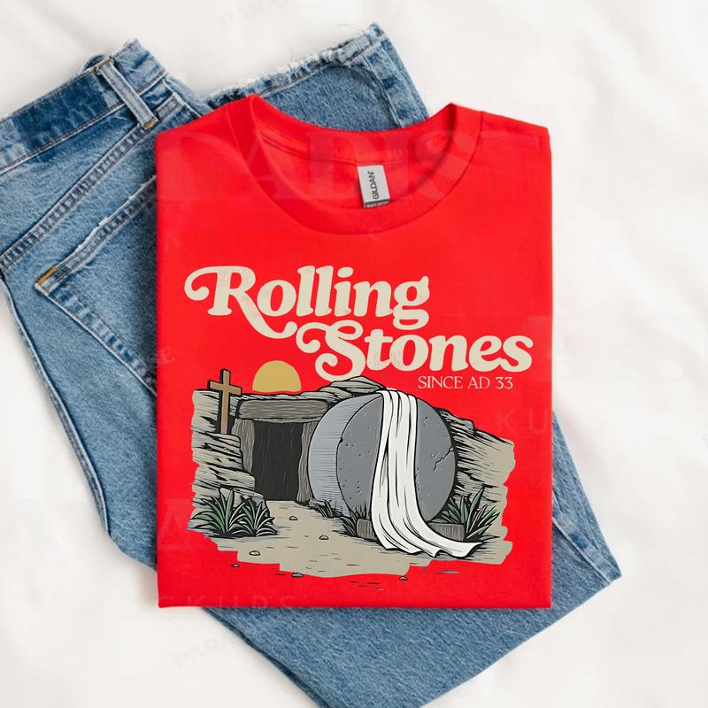 [Saleup to 75%] Rolling Stones T-Shirt, Trendy Easter Clothing, Jesus Christ Shirt, Gift For Christian, Faith-Based Graphic Tee, Gift For Her, Religion T