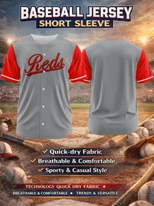 Classic Vintage Baseball Tee, Quick-Dry Short Sleeve Top, Cincinnati Reds Design, Soft Breathable Sportswear, Casual Versatile Men's Shirt