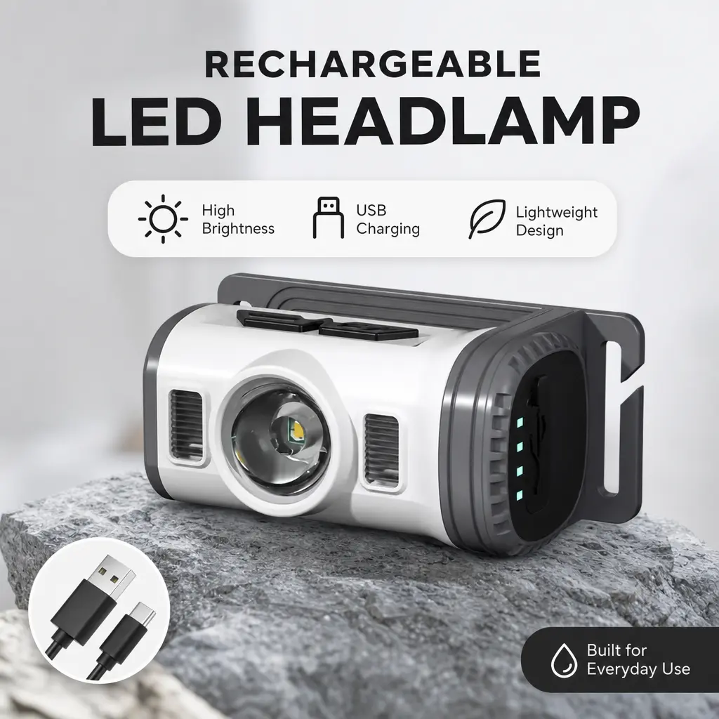 Zoomable Focus Clip-On LED Light, USB Rechargeable Mini Portable Torch with Real-Time Battery Indicator, Waterproof Clip Hat Lamp with Multiple Light Modes, Hands-Free Lighting Tool for Cycling, Fishing, Camping, Night Work and Outdoor Activities headlamp