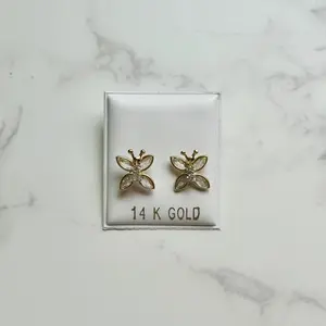 14K GOLD Butterfly Earrings Screw Back