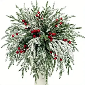 24 Pcs Artificial Christmas Greenery Branches with Berries, DIY Wreath Making, Tree Decorations, Holiday Centerpiece, Indoor Home Decoration