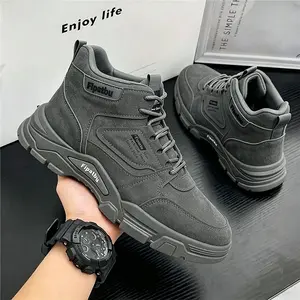 Men's Retro High-Top Work Boots Non-Slip Wear-Resistant Thick Sole Utility Boots Breathable PU Leather Outdoor Streetwear Fashion Boots for Men