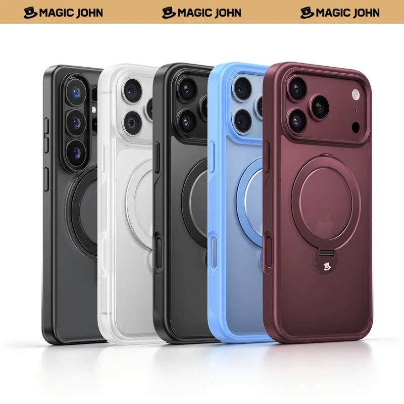 MAGIC JOHN 360-Degree Invisible Magnetic Stand Smartphone Cover, Durable Shockproof Soft TPU Shell Case for iPhone & Samsung Devices with Wireless Compatibility & Enhanced Protection