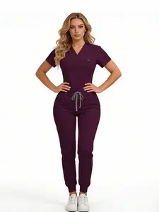 1 Set Women's Medical Scrubs Set, Anti-Pilling Breathable Multi-Pocket V-Neck Top & Side Pocket Jogger Pants for Hospital, Clinic & Spa Use, Unisex Workwear