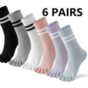 6 Pairs Toe Socks Women Five Fingers Crew Socks for Running Athletic Hiking Comfort Toe Separator Barefoot Sock 4 Pairs
