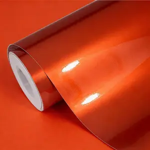 Ultra Glossy Amber Orange Glitter Metallic Vinyl Wrap Film Roll With Air Release Self Adhesive Car Motorcycle DIY Decal Sticke
