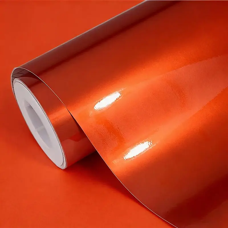 Ultra Glossy Amber Orange Glitter Metallic Vinyl Wrap For Cars Film Roll With Air Release Self Adhesive Car Motorcycle DIY Decal Sticker