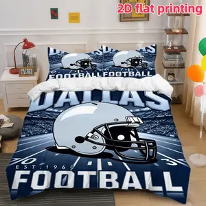 2D Flat 3Pcs Dallas Football Duvet Cover, Sports Theme Bedding, American Helmet Design, Soft Microfiber for Teen Boys Girls Adults Bedroom Decor, King Size (1 + 2 Pillowcases, Unfilled)