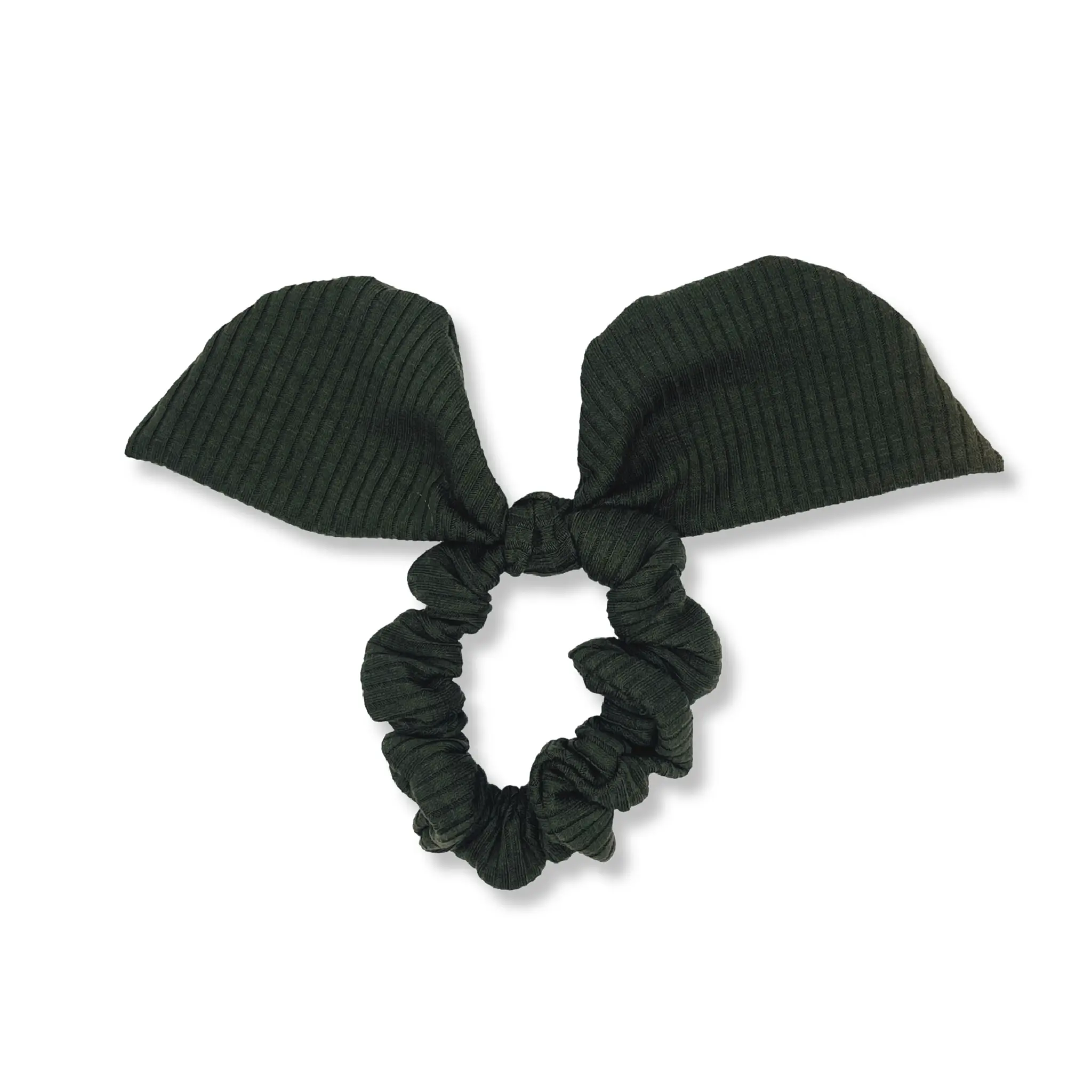 Olive Green Ribbed Scrunchie Bow