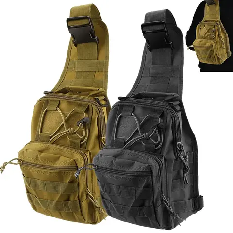 Unisex Tactical Compact EDC Molle Compatible Bag - 600D Oxford Water-Repellant, High-Capacity, Multi-Pocketed Lightweight Concealed Sling Crossbody Messenger Zipper Shoulder Multi-Functional Bag for Adults' Daily Commuting, Outdoor Sports