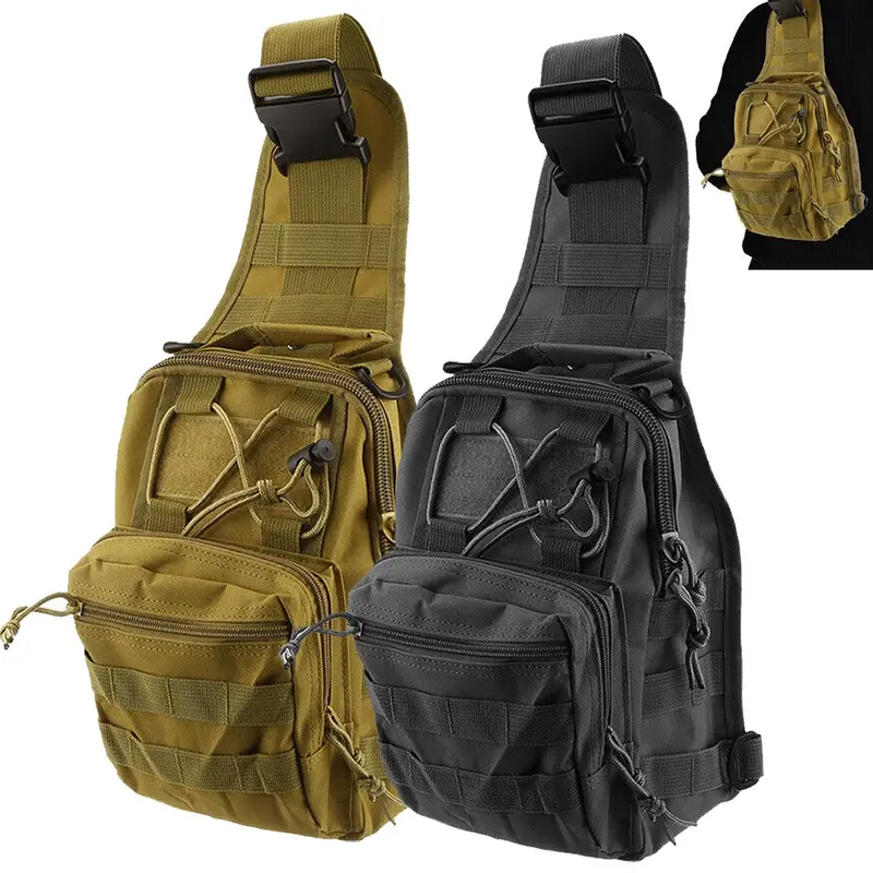 Unisex Tactical Compact EDC Molle Compatible Bag - 600D Oxford Water-Repellant, High-Capacity, Multi-Pocketed Lightweight Concealed Sling Crossbody Messenger Zipper Shoulder Multi-Functional Bag for Adults' Daily Commuting, Outdoor Sports