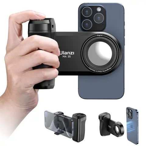ULANZI MA35 Adjustable 2-in-1 Magnetic Cellphone Tripod Mount - Creator Kit (Phone Grip + Magnetic Tripod), Vlog Kit, Detachable Remote Shutter, Cold Shoe Adapter, Grip Handle for Content Creators' Easy Filming, Smartphone Camera Accessory