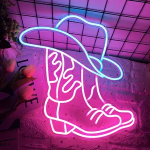 Cowboy Boots & Hat Neon Art, LED Neon Sign, USB-Powered Neon Light, Atmosphere Lighting, Home Decoration Lamp, Home Decor Neon, Bar & Party Wall Neon, Birthday Gift for Cowboy Fans, Led Neon Lights