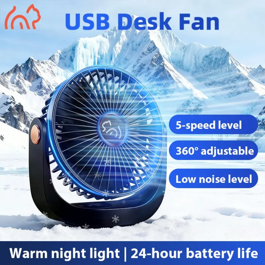Portable desktop fan - USB rechargeable fan, 5-speed high-speed powerful turbine fan, adjustable hanging vertical fan, strong airflow, can be wall-mounted, desktop, or ceiling fan, suitable for home, office, outdoor camping and other places