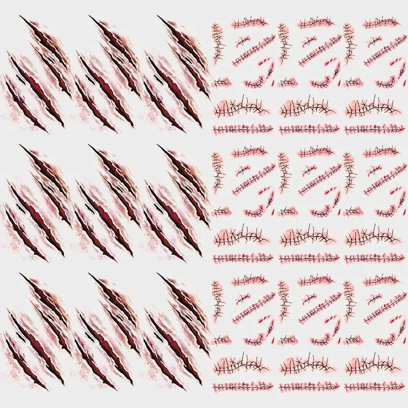 18 Pcs Realistic 3D Temporary Tattoo Stickers, Waterproof Wound Bandage Scar Design, Face Hand Body Art Makeup Tattoos for Men Women Halloween, Body Fake Tattoos