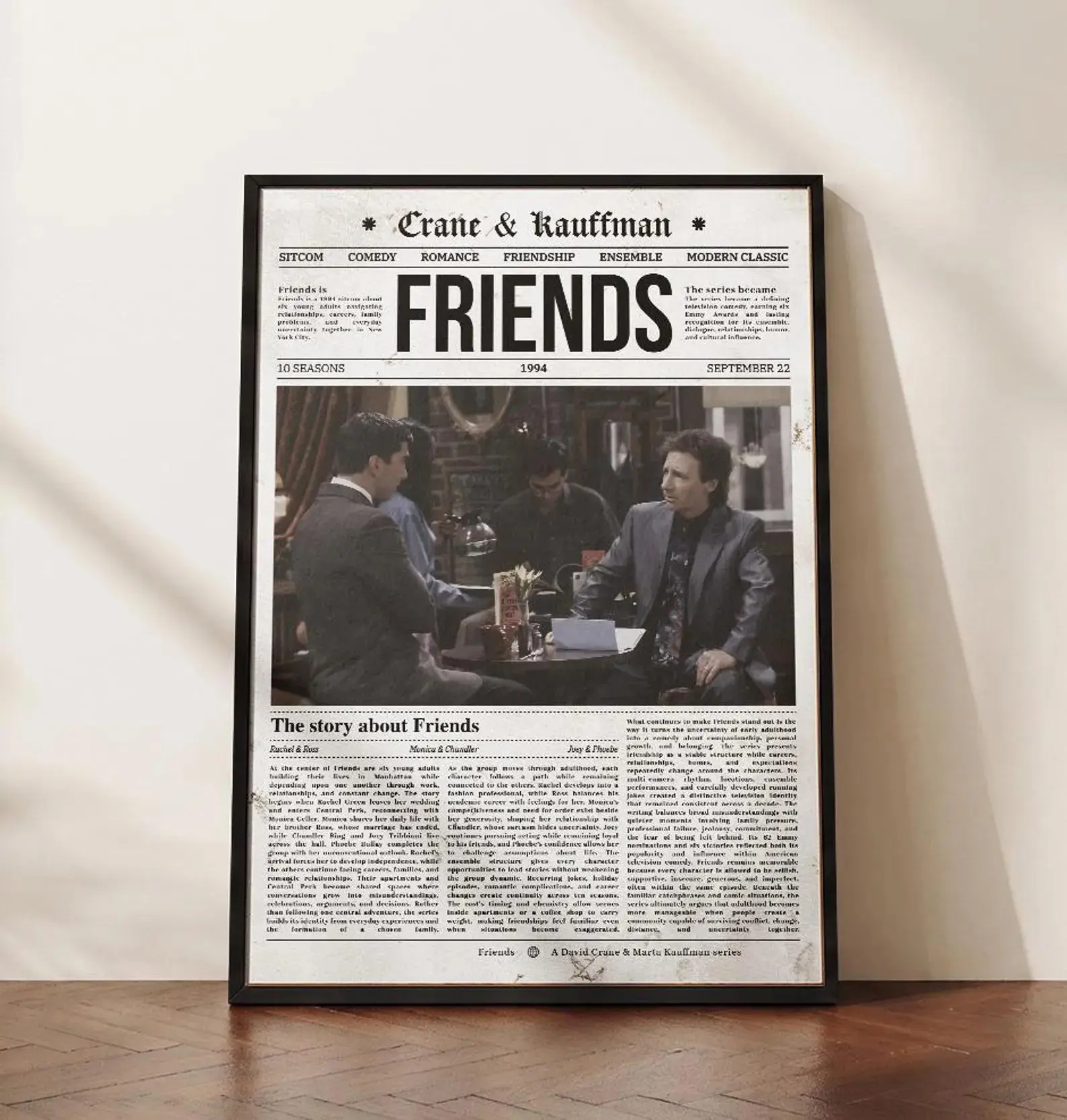 [NO FRAME] 90s Sitcom Inspired Poster, Vintage Newspaper Style Art Print, Classic Comedy TV Wall Decor, Retro Home Decoration Gift Matte Mount