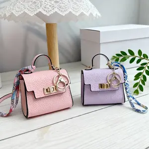 Mothers day gift,Dreamy mini leather bag keychain, cute bag accessory and car key ring (with colorful strap), a compact wallet accessory gift, perfect for gifting her!
